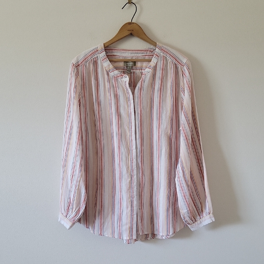 NWOT D&Co. Naturals Linen Cotton Blend Long Sleeve Button Down Shirt Size‎ Large